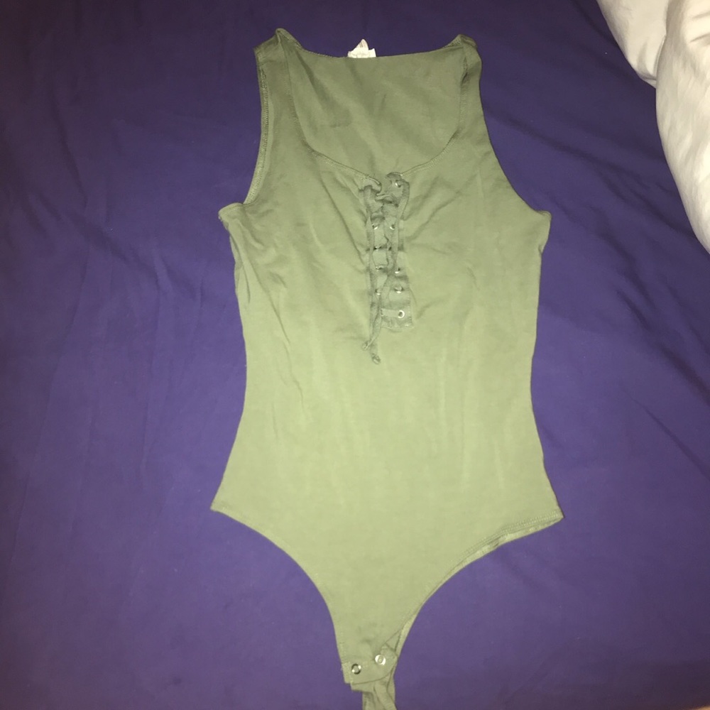 Green lace up bodysuit